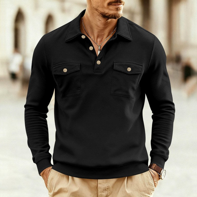 Augustin - Men's Collared Button Placket Polo Sweatshirt 2