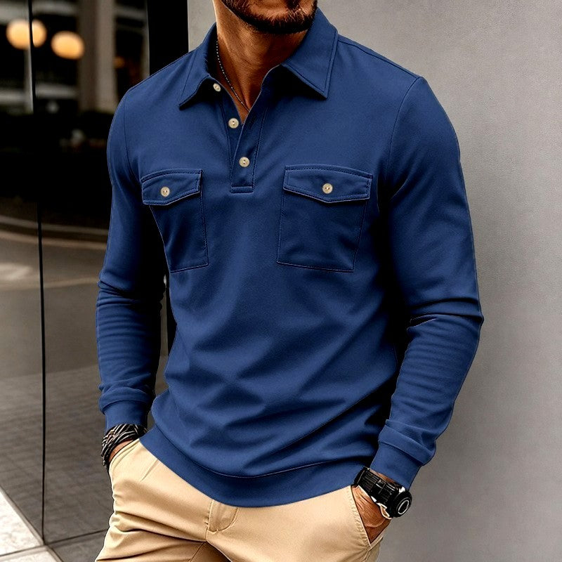 Augustin - Men's Collared Button Placket Polo Sweatshirt 9