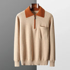Augustus - Men's Cashmere Half-Zip Polo with Contrast Collar