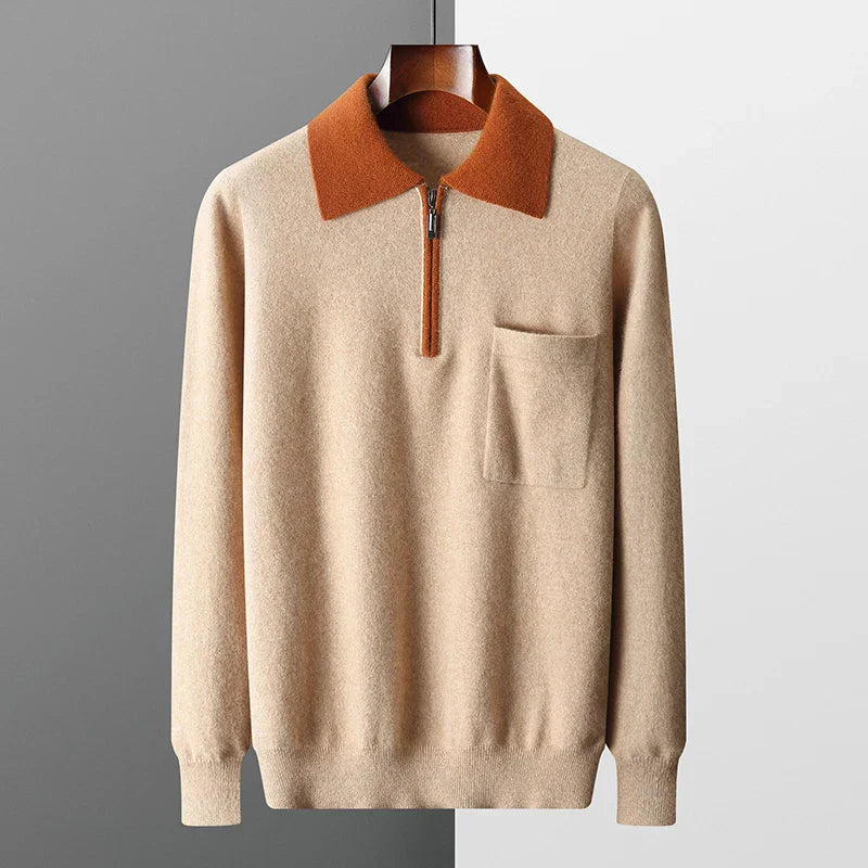 Augustus - Men's Cashmere Half-Zip Polo with Contrast Collar