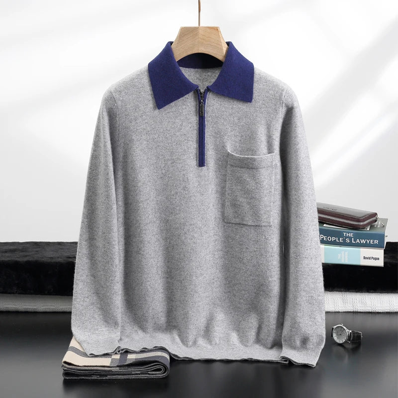 Augustus - Men's Cashmere Half-Zip Polo with Contrast Collar