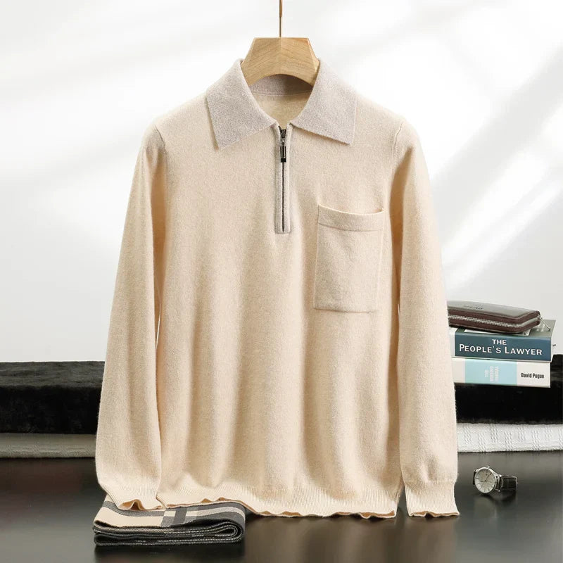 Augustus - Men's Cashmere Half-Zip Polo with Contrast Collar