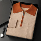 Augustus - Men's Cashmere Half-Zip Polo with Contrast Collar