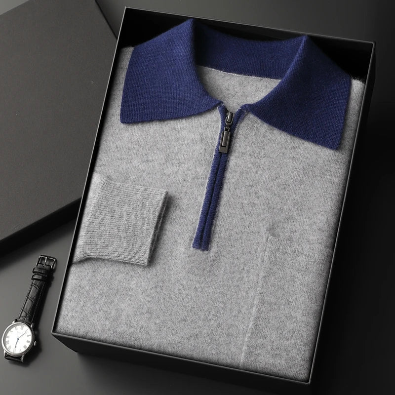 Augustus - Men's Cashmere Half-Zip Polo with Contrast Collar