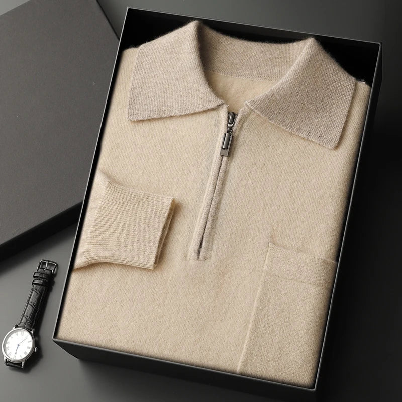 Augustus - Men's Cashmere Half-Zip Polo with Contrast Collar