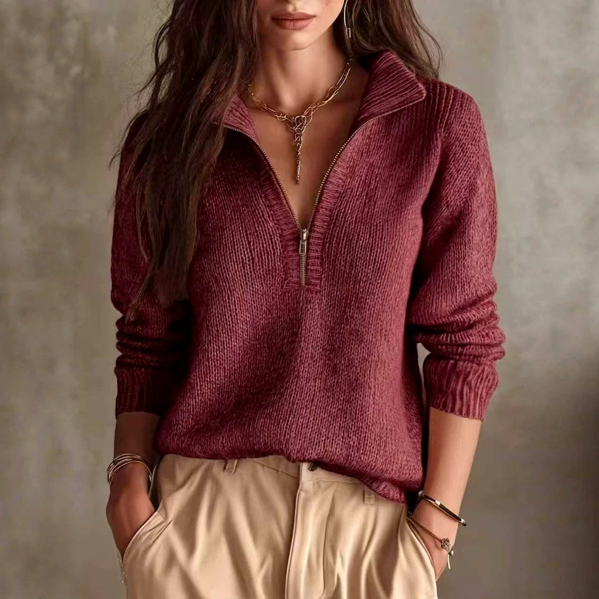 Aurelia - Women's Half Zip Collared Knit Sweater 3