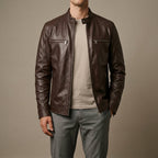 Austin - Men's Leather Moto Jacket with Zip Chest Pockets