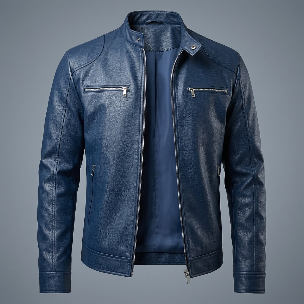 Austin - Men's Leather Moto Jacket with Zip Chest Pockets
