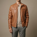 Austin - Men's Leather Moto Jacket with Zip Chest Pockets