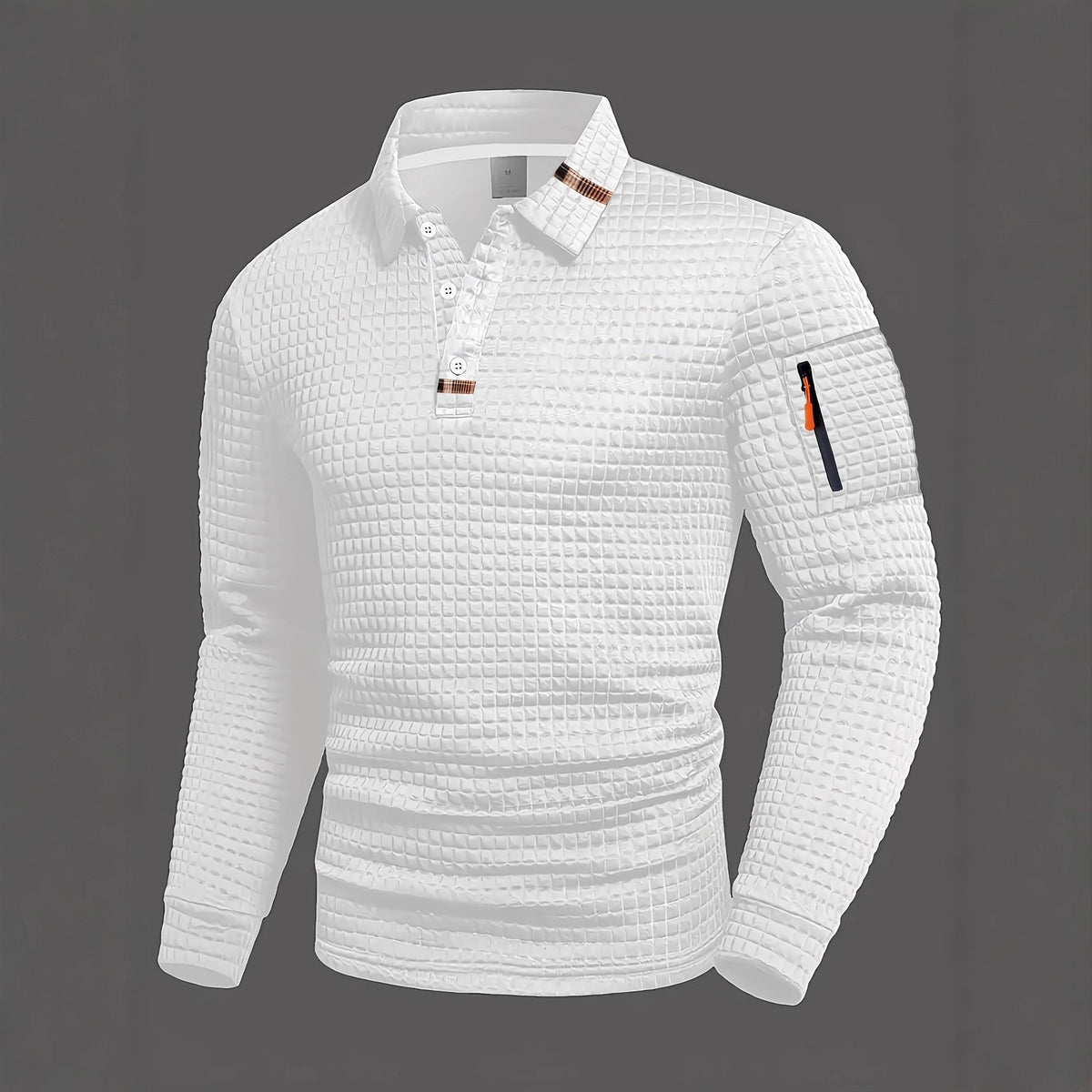 Austin - Men's Waffle Textured Long Sleeve Polo Shirt 2