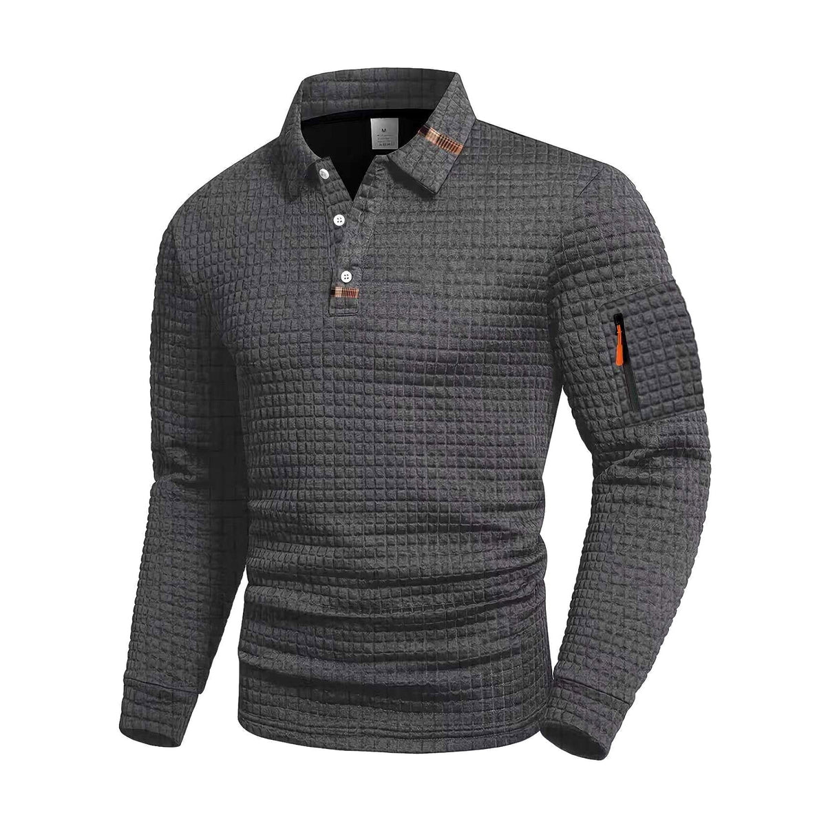 Austin - Men's Waffle Textured Long Sleeve Polo Shirt 4