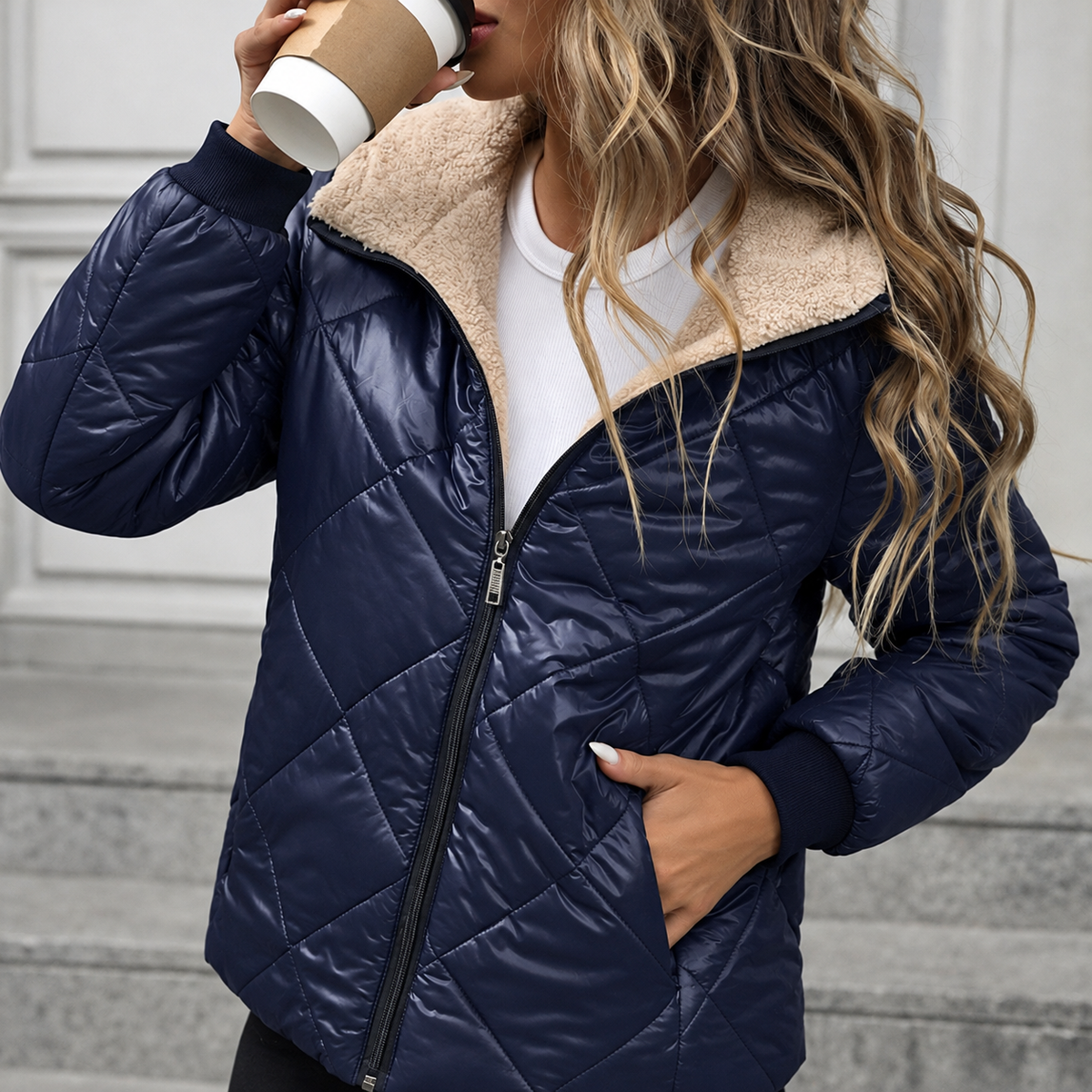 Aviana - Women’s Padded Jacket with Fleece Collar