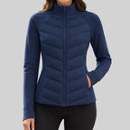 Avril - Women's Full-Zip High-Neck Chevron-Quilted Jacket 