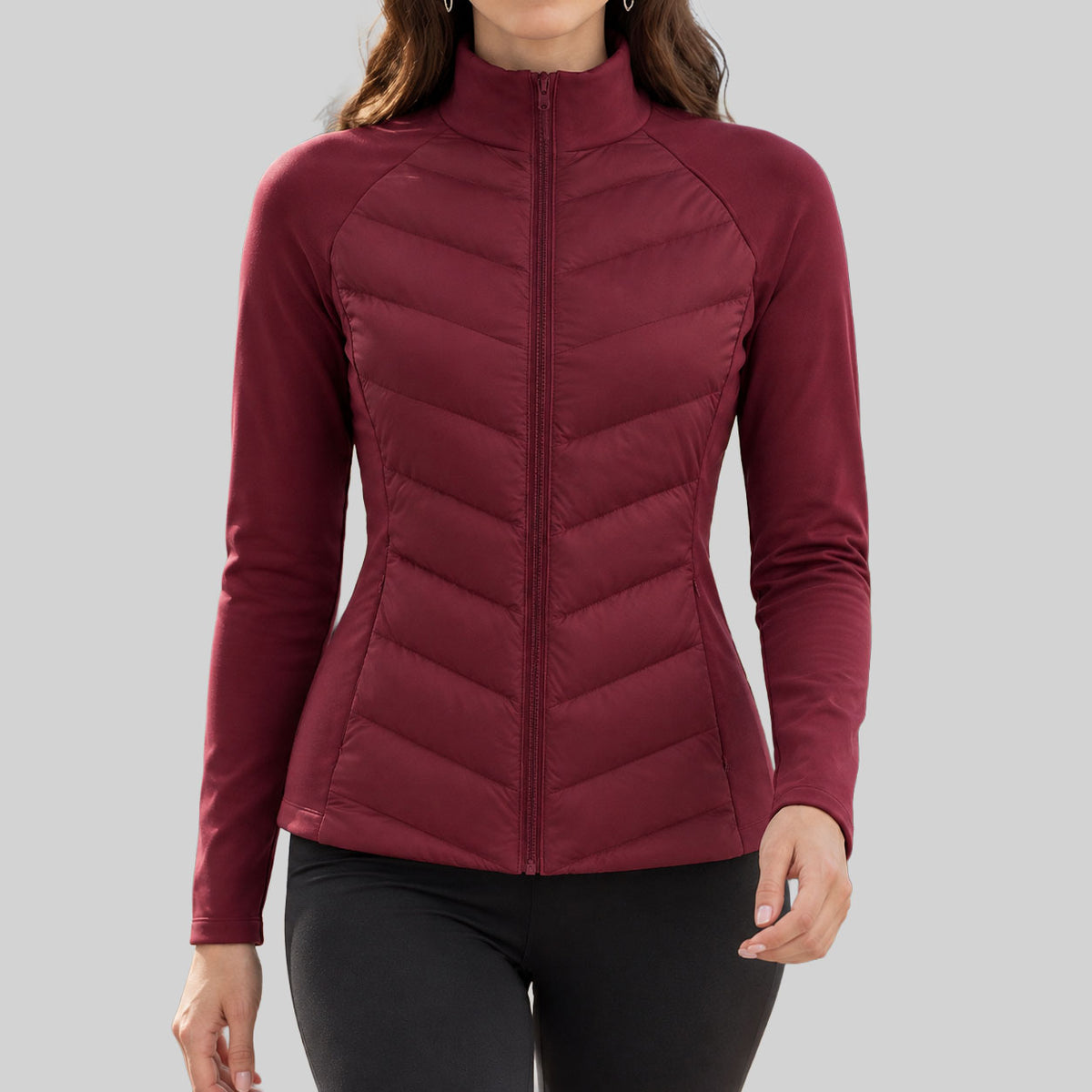Avril - Women's Full-Zip High-Neck Chevron-Quilted Jacket 