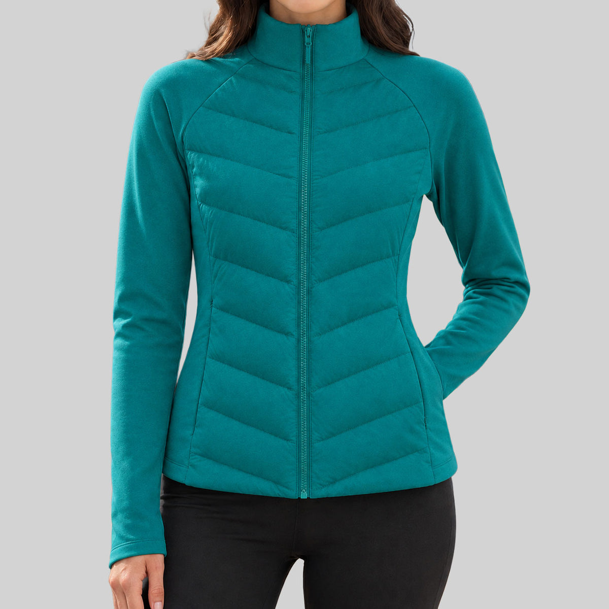 Avril - Women's Full-Zip High-Neck Chevron-Quilted Jacket 