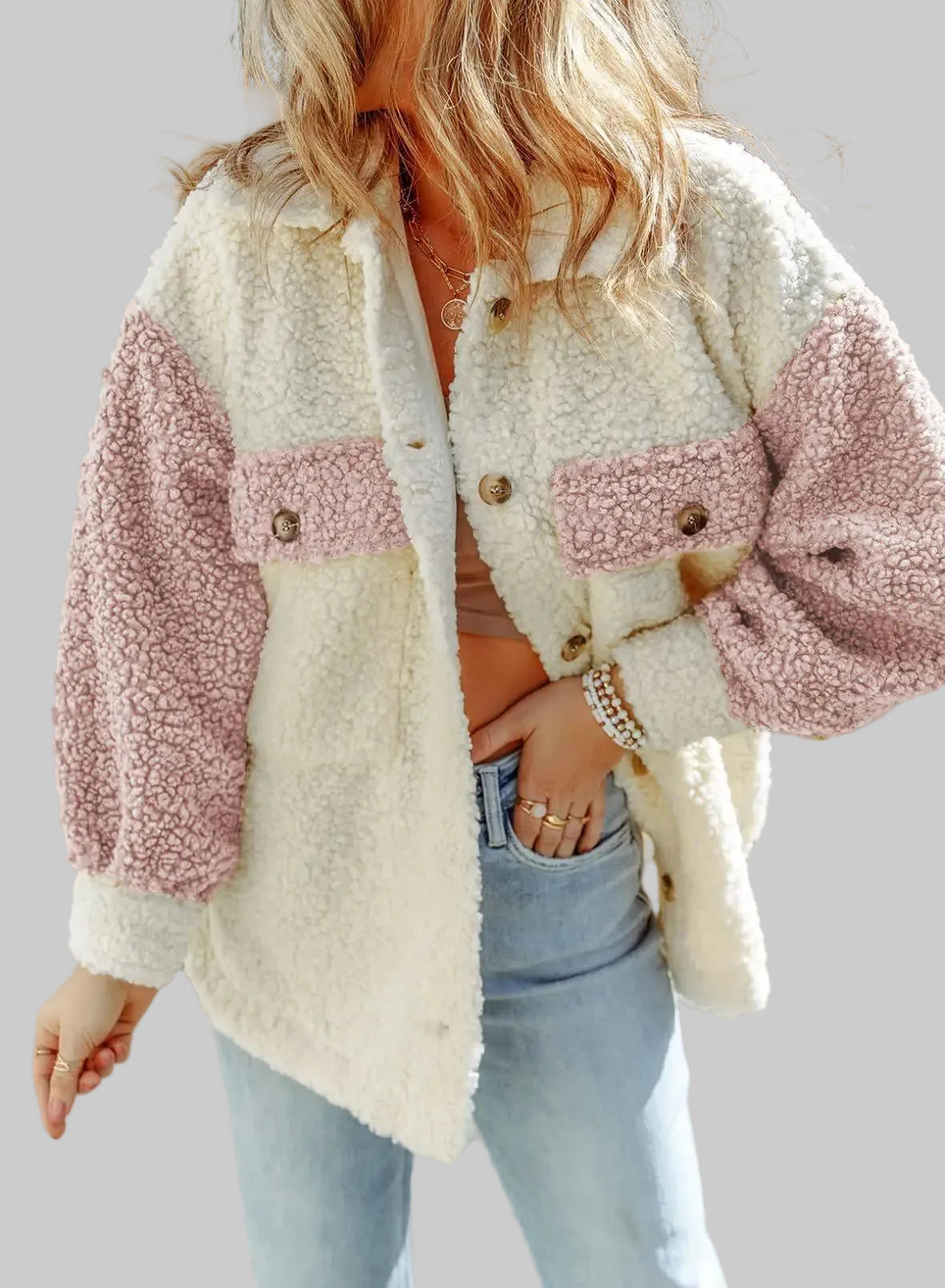 Azalea - Women's Color-Block Sherpa Jacket 