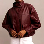 Bea - Women's Cropped Leather Jacket with High Collar 4