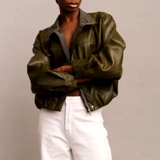 Bea - Women's Cropped Leather Jacket with High Collar 6