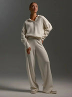 Beatrice - Women's Collared Oversized Lounge Set with Wide-Leg Pants