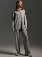 Beatrice - Women's Collared Oversized Lounge Set with Wide-Leg Pants
