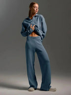 Beatrice - Women's Collared Oversized Lounge Set with Wide-Leg Pants