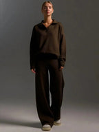 Beatrice - Women's Collared Oversized Lounge Set with Wide-Leg Pants