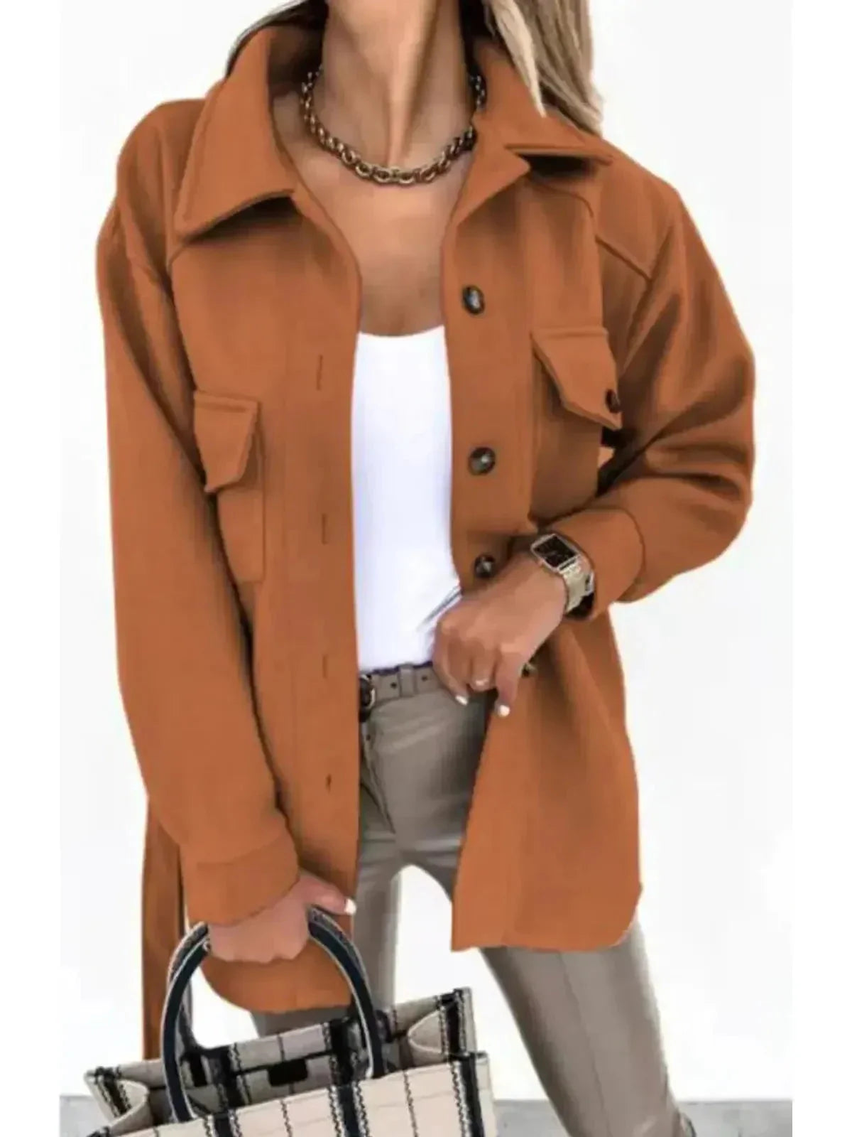 Beatrice - Women's Oversized Button-Front Jacket with Patch Pockets