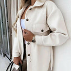 Beatrice - Women's Oversized Button-Front Jacket with Patch Pockets