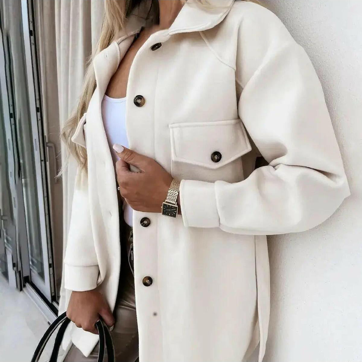 Beatrice - Women's Oversized Button-Front Jacket with Patch Pockets