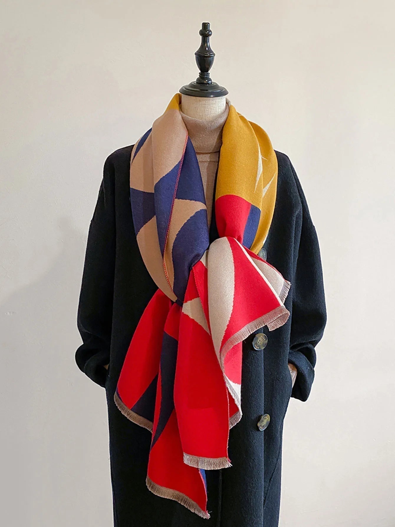 Beatrice - Women's Reversible Geometric Cashmere Oversized Wrap Scarf