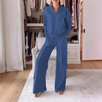 Beatrice - Women's V-Neck Pullover Tracksuit with Wide-Leg Pants