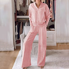 Beatrice - Women's V-Neck Pullover Tracksuit with Wide-Leg Pants