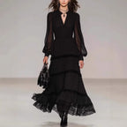 Bernadette - Women's V-Neck Sleeve Tiered Maxi Dress 1