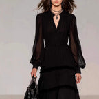 Bernadette - Women's V-Neck Sleeve Tiered Maxi Dress 2