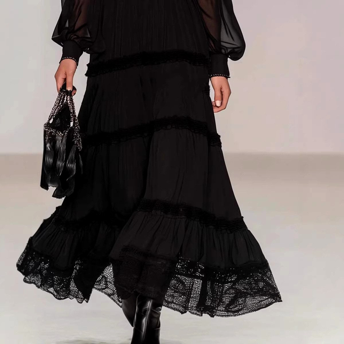 Bernadette - Women's V-Neck Sleeve Tiered Maxi Dress 3