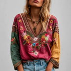 Bianca - Women's Boho Floral Embroidered V-Neck Blouse 1
