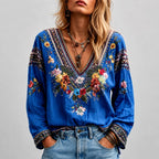 Bianca - Women's Boho Floral Embroidered V-Neck Blouse 2