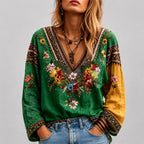 Bianca - Women's Boho Floral Embroidered V-Neck Blouse 3