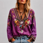 Bianca - Women's Boho Floral Embroidered V-Neck Blouse 4