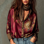 Blaire - Women's Floral Leopard Print Satin Button-Up Blouse 3