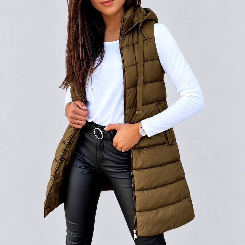 Bree - Women’s Hooded Longline Quilted Puffer Vest 1