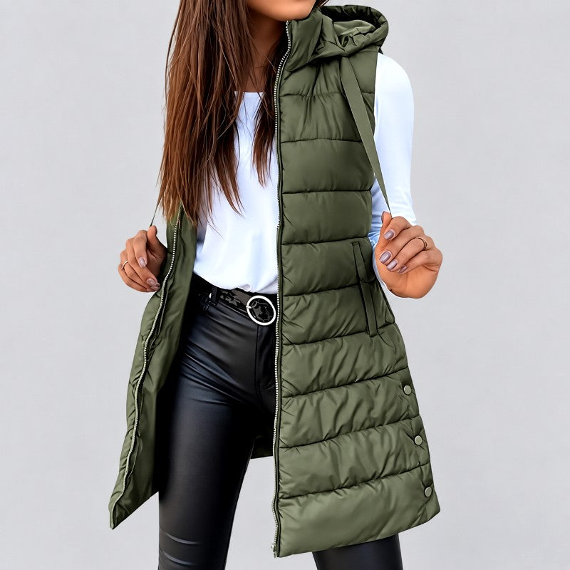 Bree - Women’s Hooded Longline Quilted Puffer Vest 3