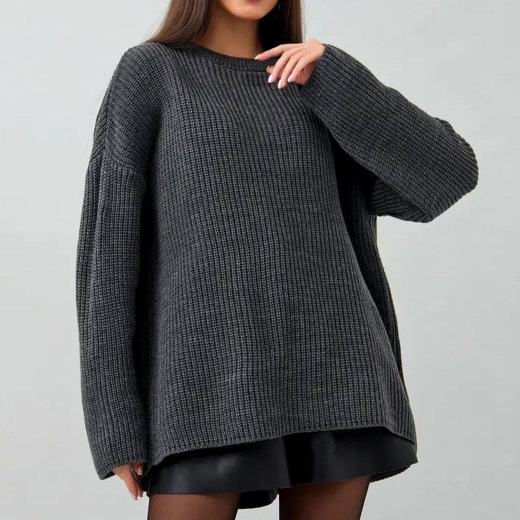 Brianna - Women's Oversized Crew Neck Chunky Knit Sweater 1