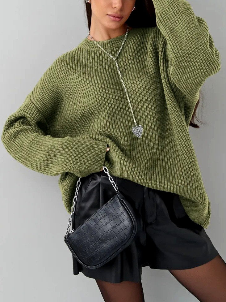 Brianna - Women's Oversized Crew Neck Chunky Knit Sweater 4