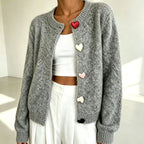 Brittany - Women's Heart Button Fuzzy Knit Cardigan 3
