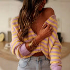 Brooke – Women’s Striped Fuzzy Button Knit Cardigan 1