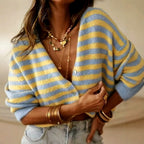 Brooke – Women’s Striped Fuzzy Button Knit Cardigan 2