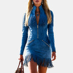 Brooke - Women's Faux Suede Fringe Zip-Front Western Dress 2