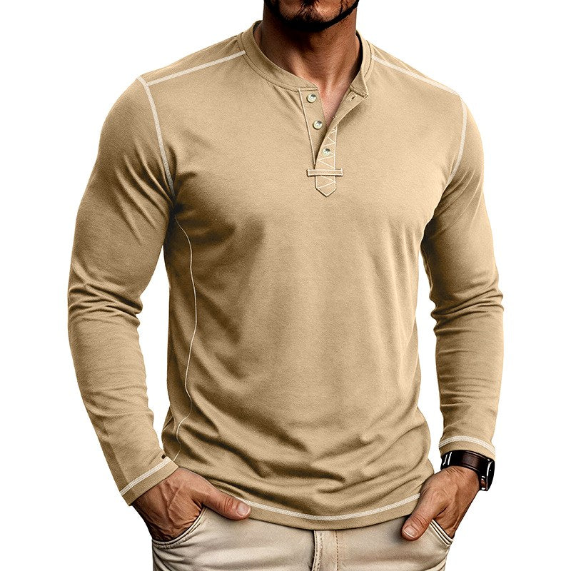 Brycen - Men's Contrast-Stitch Long Sleeve Henley T-Shirt 1