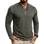 Brycen - Men's Contrast-Stitch Long Sleeve Henley T-Shirt 2
